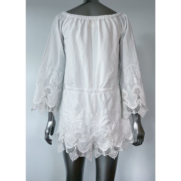 TJD Romper White Crochet Off Shoulder Jumpsuit - Picture 5 of 9